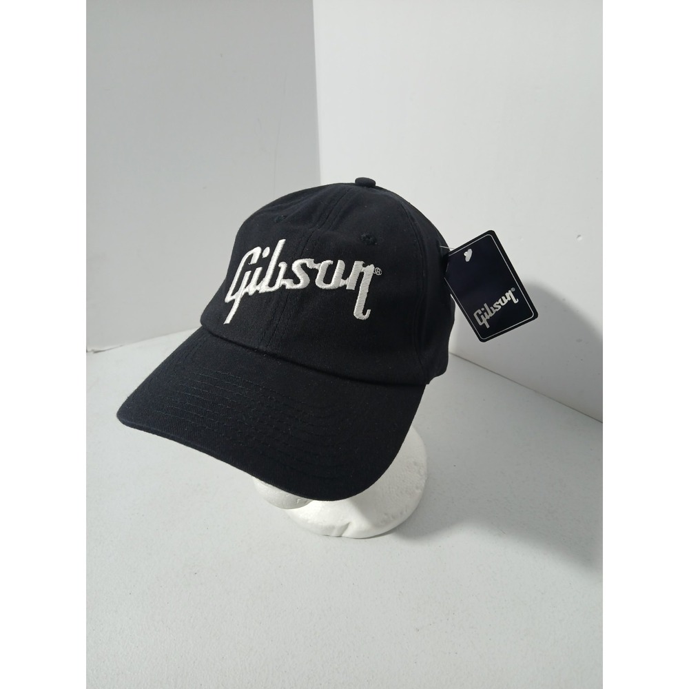 Gibson Guitars Hat Adult One Size Flex Black White Logo Script Cap Official NWT